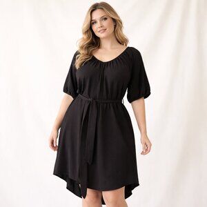 NWT Worthington Black Crepe Midi Dress (XL) Knee-Length Casual Blouson LBD